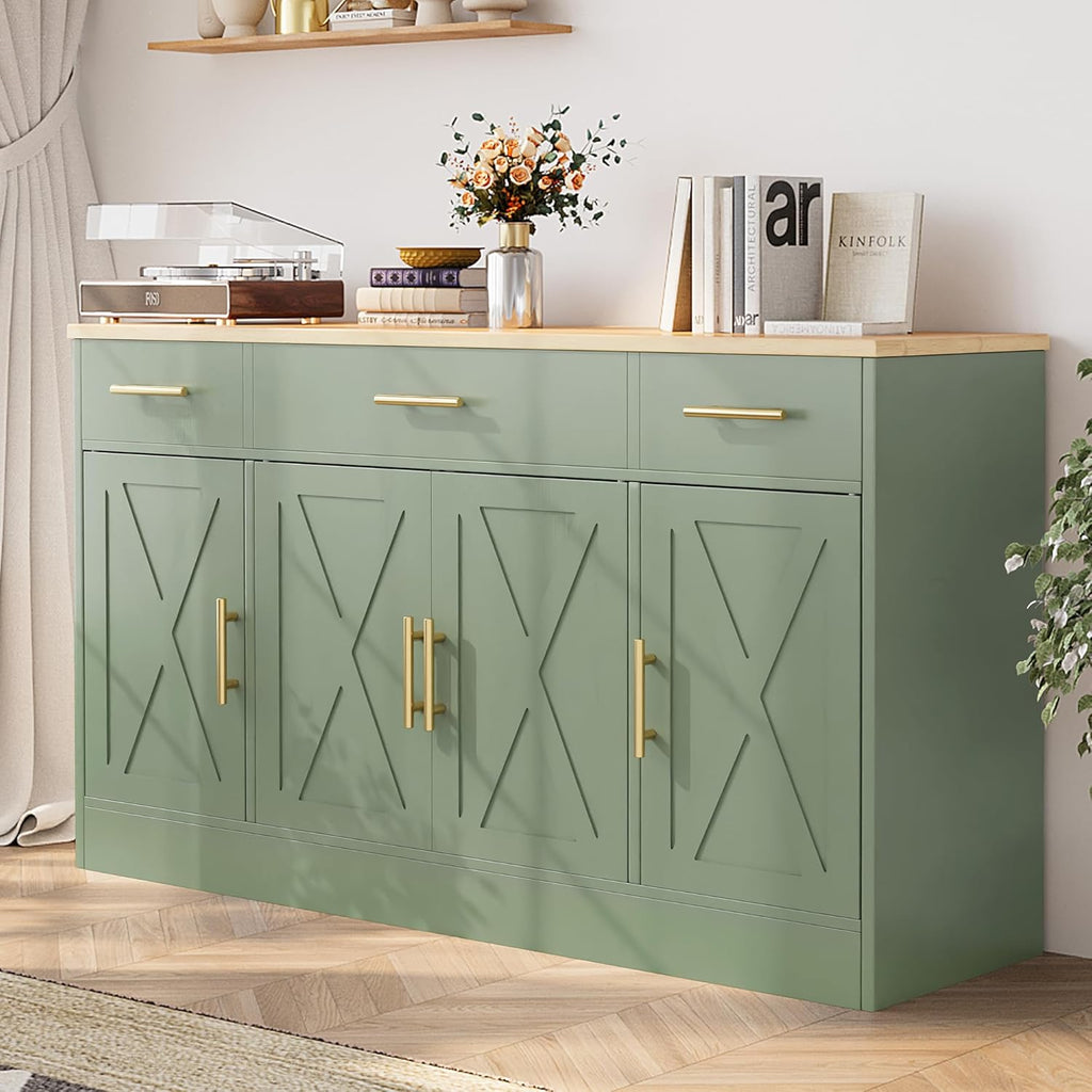Buffet Cabinet with Storage,53.4" Large Kitchen Storage Cabinet with 3 Drawers and 4 Doors,Wood Farmhouse Buffet