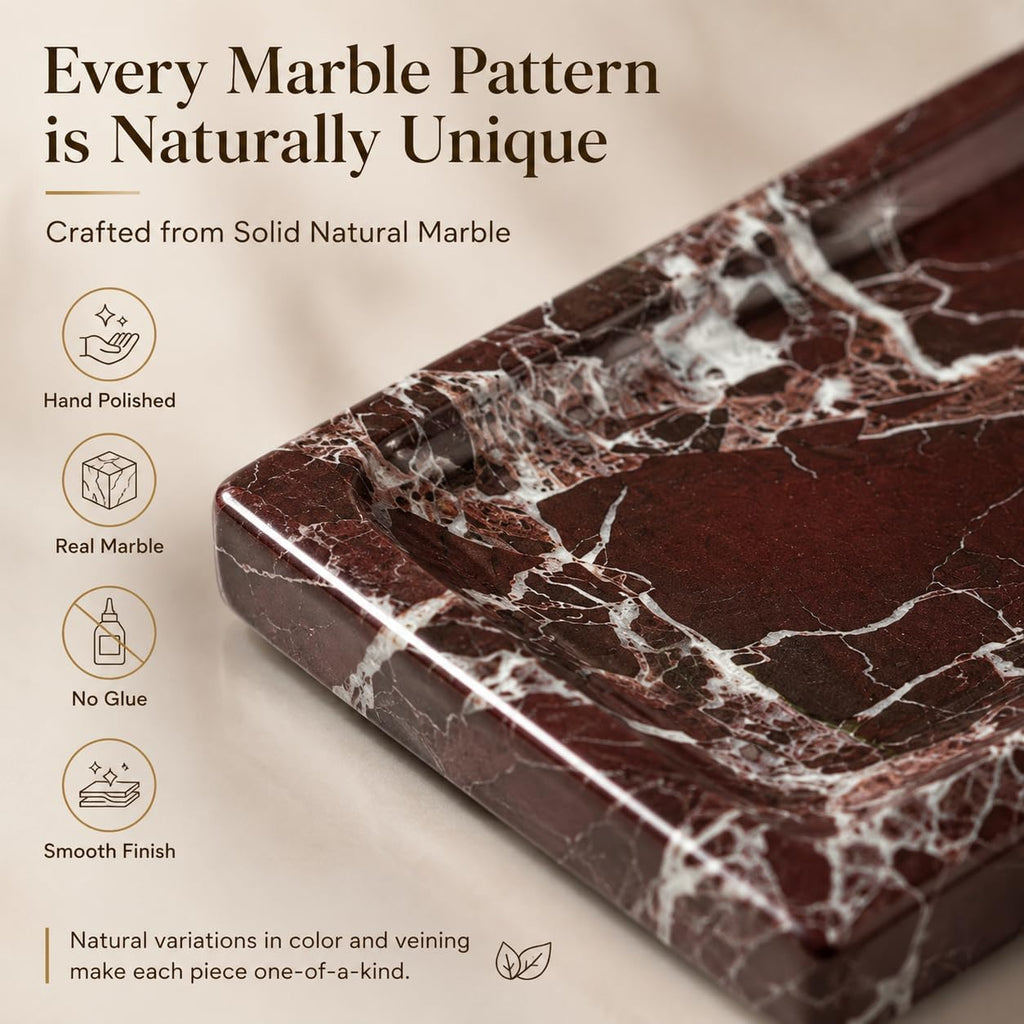 Marble Decorative Tray Decor, Red Vanity Tray Countertop, Small Perfume Tray for Dresser, Luxury Stone Organizer for