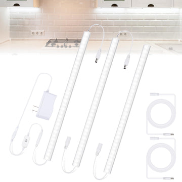 Under Counter Lights, 3 Packs x 12 Inch Dimmable LED Under Cabinet Lighting, Cold White 6000K, Plug-in Under Cabinet