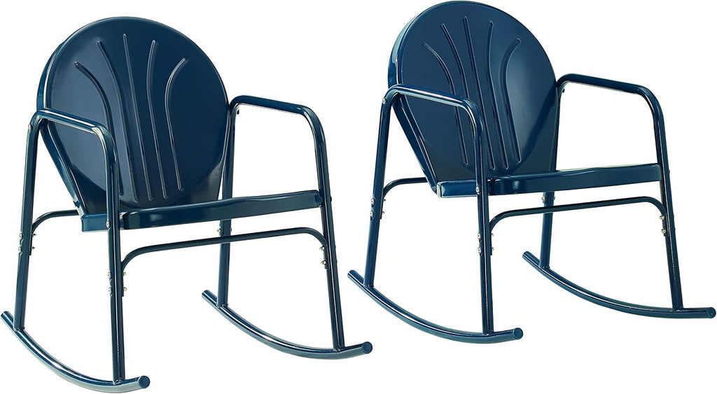 Griffith Retro Metal Outdoor Rocking Chairs, Set of 2, for Porch, Deck, Balcony, Backyard, Navy Gloss
