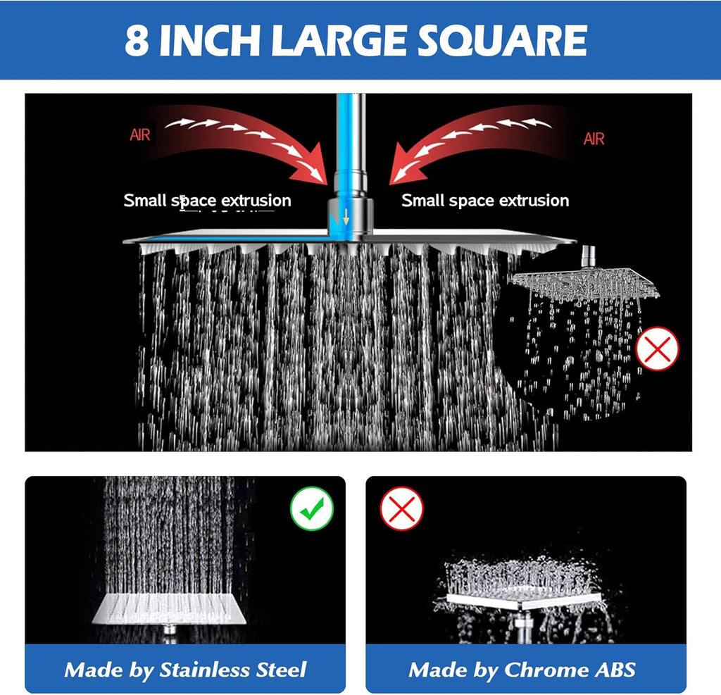 Shower Head,8”Rain Shower Head with Handheld Spray Combo with 11'' Angle Adjustable Extension Arm/Flow