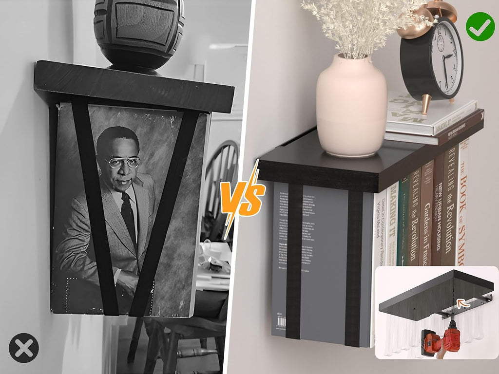Floating Book Shelves for Wall Set of 2, Unique Wood Hanging Bookshelf | Easy Install Wall Bookshelf with Anti-Tilt