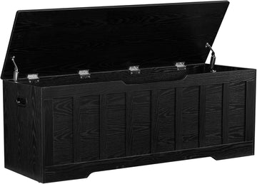 51.2" Storage Chest Extra Large,Wooden Storage Bench,Black | Chest with 2 Safety Hinges, 51.2*15.7*19.1inches, Wooden