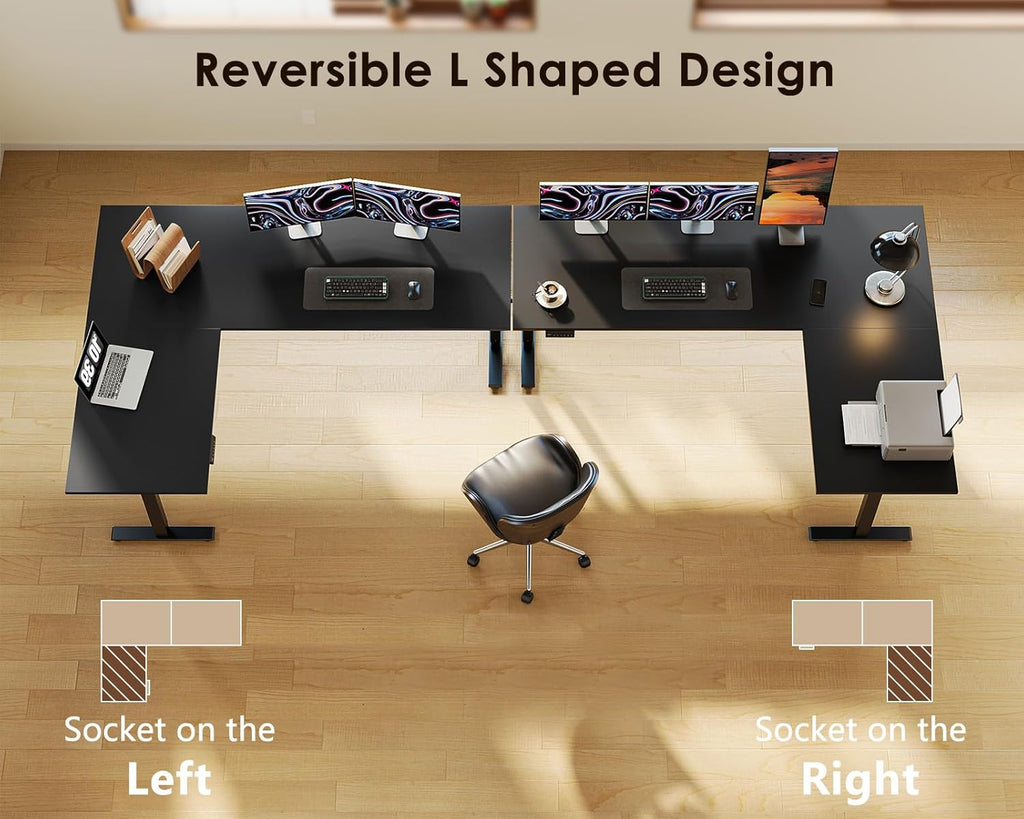 63 Inch Reversible L Shaped Electric Standing Desk, Height Adjustable Corner Stand up Desk