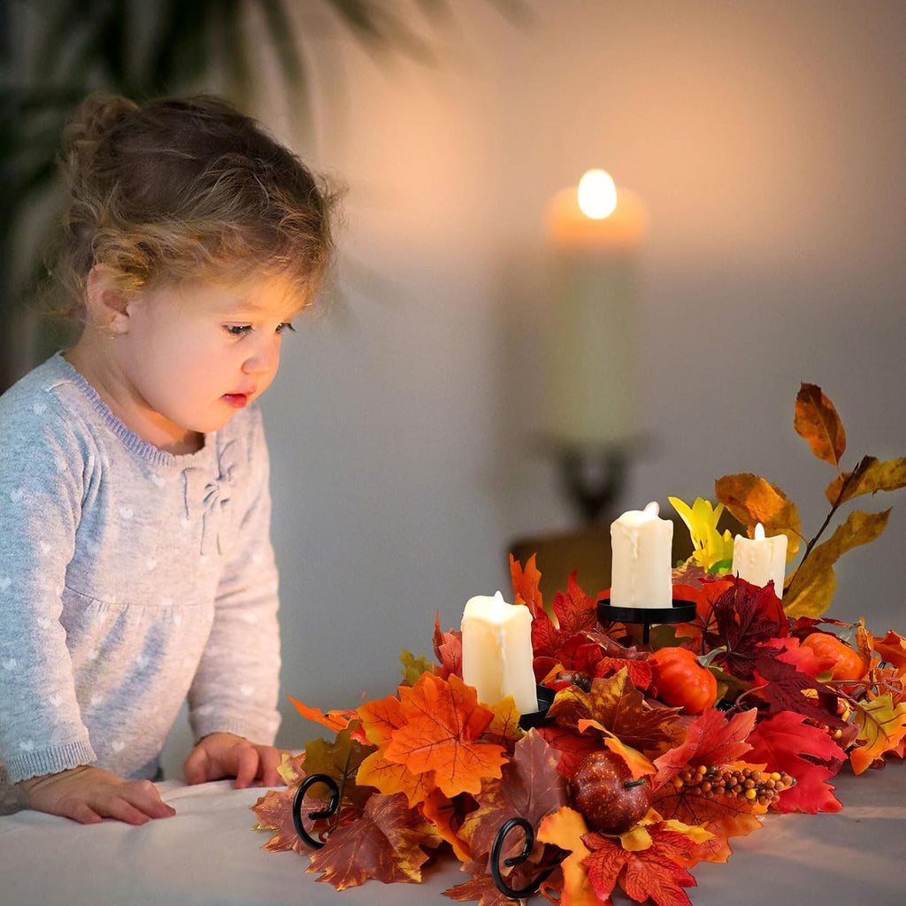 Fall Candleholder Centerpiece Maple Leaf Pumpkin Table,Bright Style