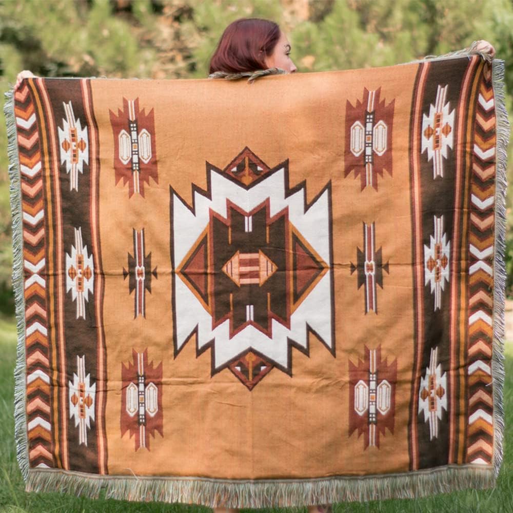 Aztec Throw Blanket Native American Blanket Southwestern Boho Decor Reversible Woven Tassels Mexican Blankets and Throws