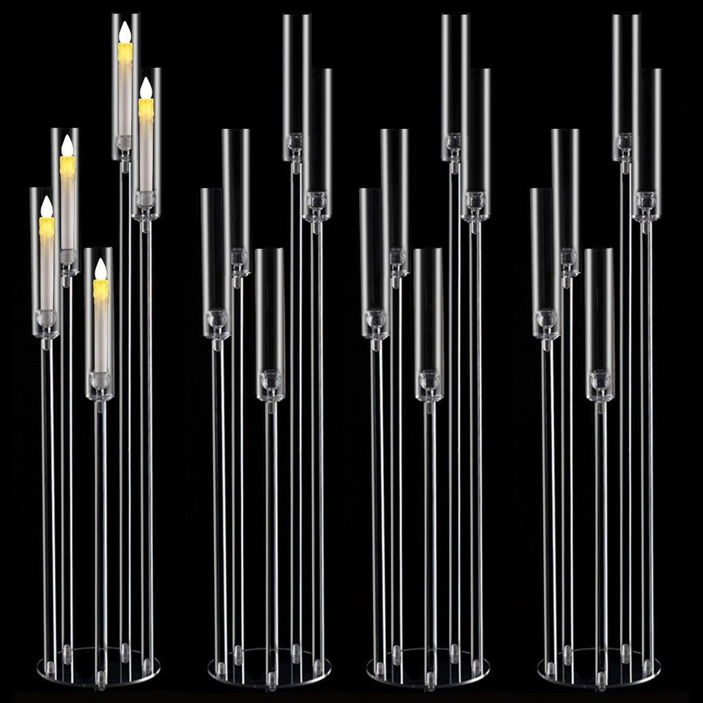 4pcs 5 Arm Acrylic Candelabra,Clear Candle Holder,45.7inch Tall Floor Candle Holders for Ceremony Birthday Party Home