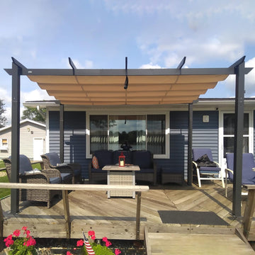 10’ X 13’ Outdoor Retractable Pergola with Weather-Resistant Canopy Aluminum Garden Pergola Patio Grill Gazebo