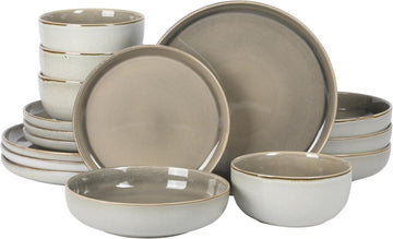 Sunveil 16 Piece (Service for 4) Plates and Bowls Reactive Glaze Round Dishes Stoneware Ceramic Dinnerware Set