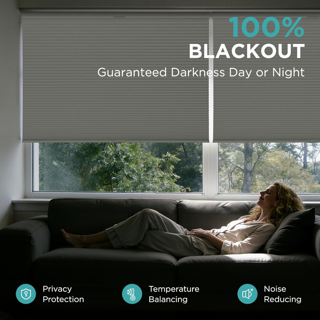 No Tools No Drill Blinds for Indoor Windows, Cordless Window Blinds Cellular Shades Top Down Bottom Up Blackout