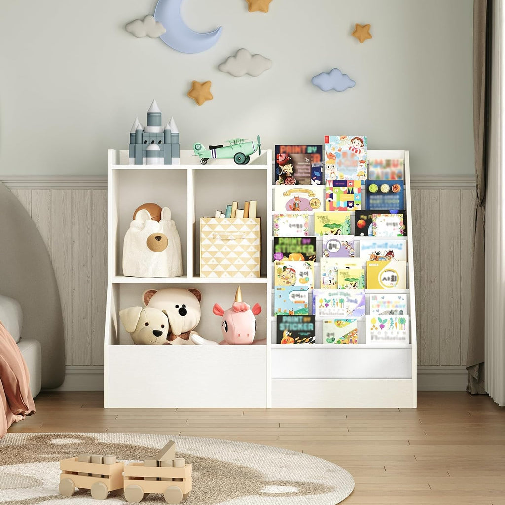 39.4" Kids Bookshelf and Toy Storage, 7 Layer Kids Book Sling Shelf, Toddler Bookshelf, Kids Bookcase, Toy Organizer