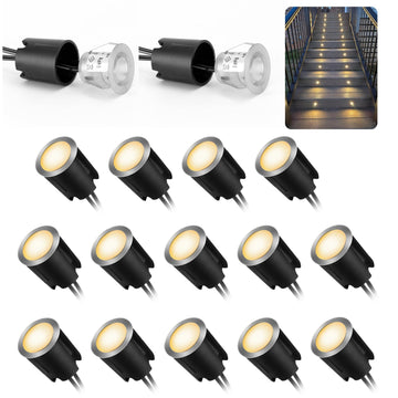 16 Pack LED Recessed Deck Lights with Protecting Shell, IP68 Waterproof Warm White, 0.6W, Outdoor Landscape