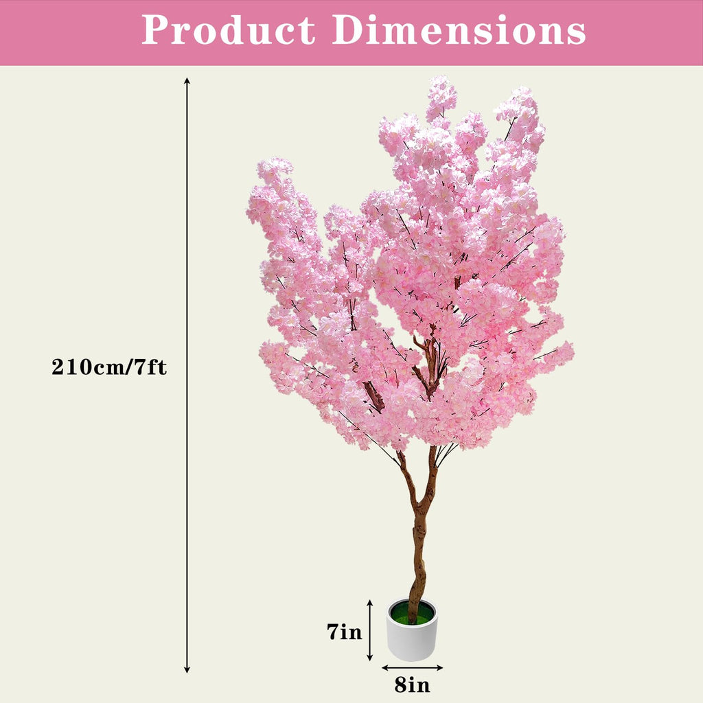 Cherry Blossom Tree 7ft, Pink Artificial Cherry Tree Fake Pink Tree for Wedding Party Home Living Room Decor