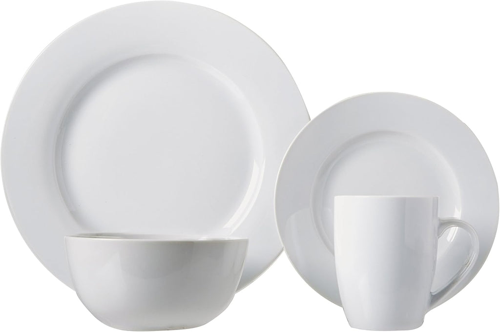 16-Piece Porcelain Dinnerware Set, Microwave and Dishwasher Safe, Service for 4, Plates, Bowls and Mugs, White