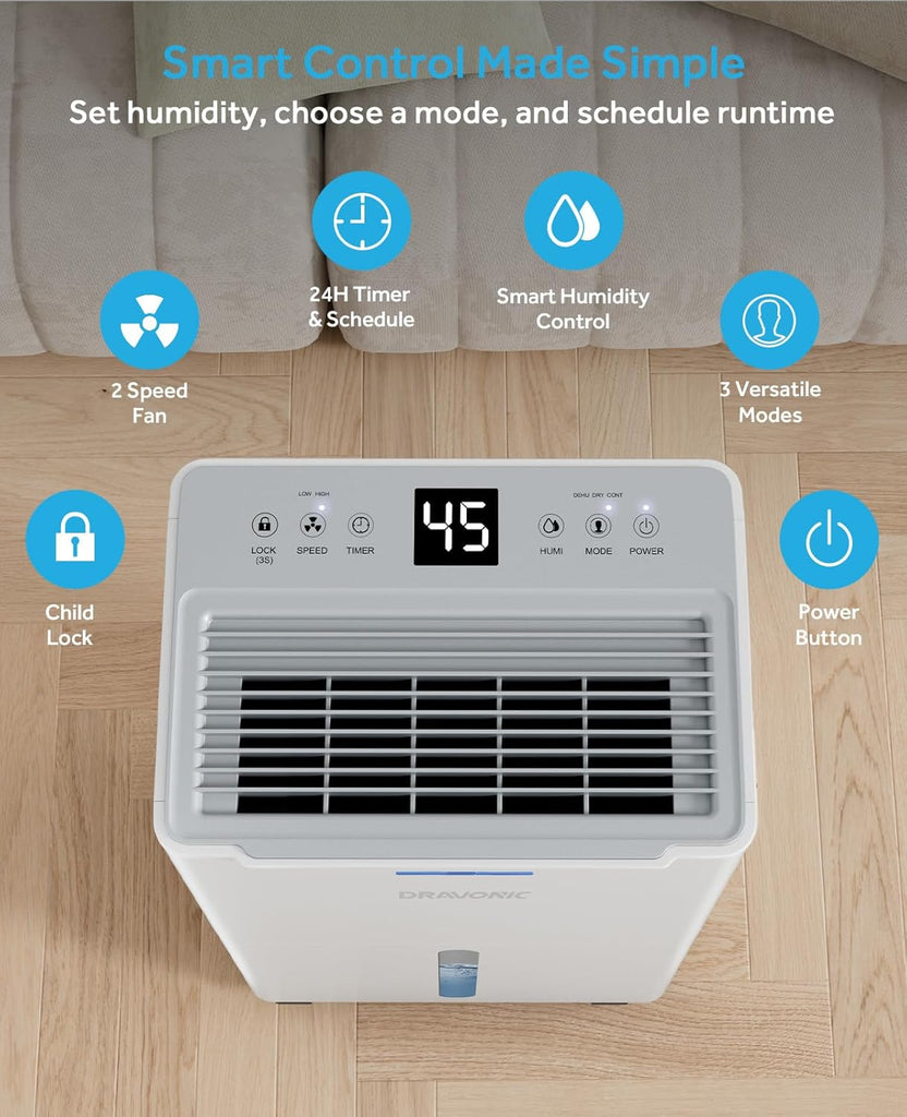 21 Pints Dehumidifier for Basement, 1500 Sq. Ft Dehumidifiers for Home with Drain Hose