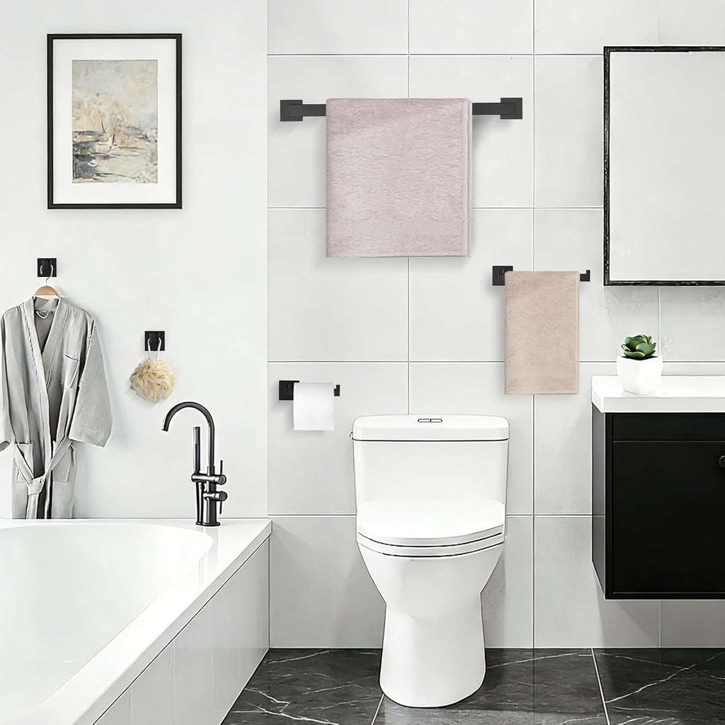 Black Bathroom Towel Bar Set Square 5 Pieces Bathroom Hardware Set Matte Black Towel Holder Set Wall Mounted,SUS304