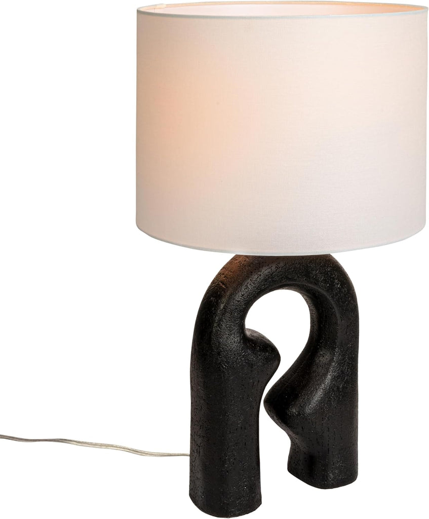 Modern Abstract Sculptural Table Lamp with Drum Shade, Black and White