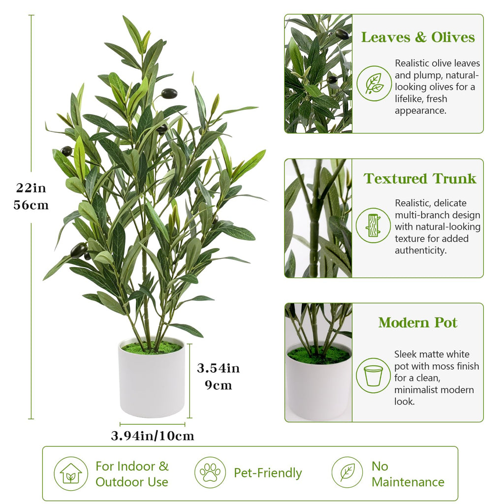 Table Artificial Olive Tree in Pot, 22" Table Small Fake Potted Greenery Faux Olive Tree Plants Living Room Bedroom