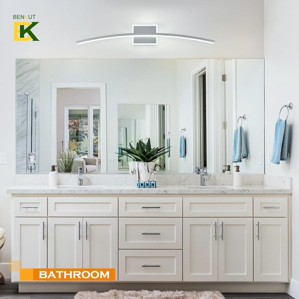 Modern LED Wall Sconce Silver LED Bathroom Light Fixtures Over Mirror Wall Lighting , Dimmable Long Vanity Light