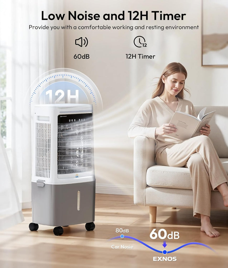 3-in-1 Portable Evaporative Air Cooler - 2000 CFM Swamp Cooler with 6.6-Gal Dual Tank & 4 Ice Packs, Remote Control