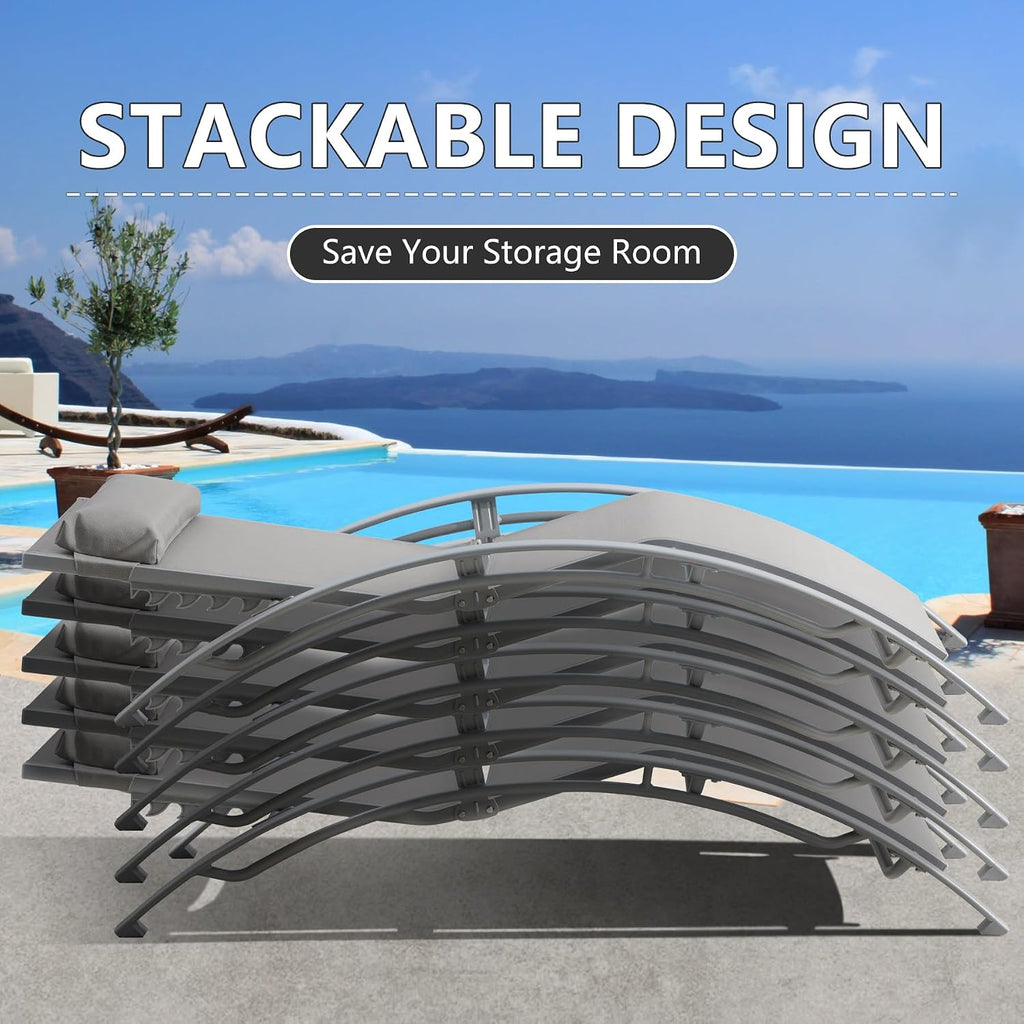 Lounge Chair Outdoor Pool Chaise Lounge Chair Set of 2 | Grey,for pool,Aluminum Adjustable,All Weather Poolside