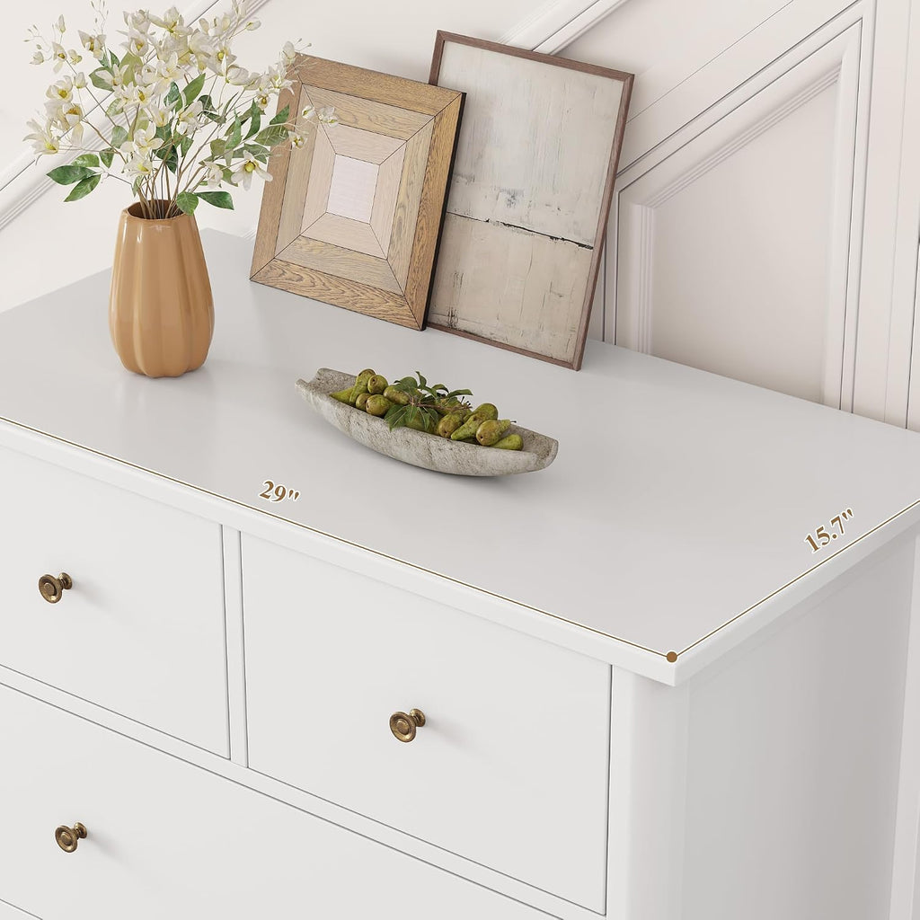 White Dresser with 5 Drawers, Tall Chest of Drawers, 5 Drawer Dresser with Deep Space, Wood Storage Cabinet , White
