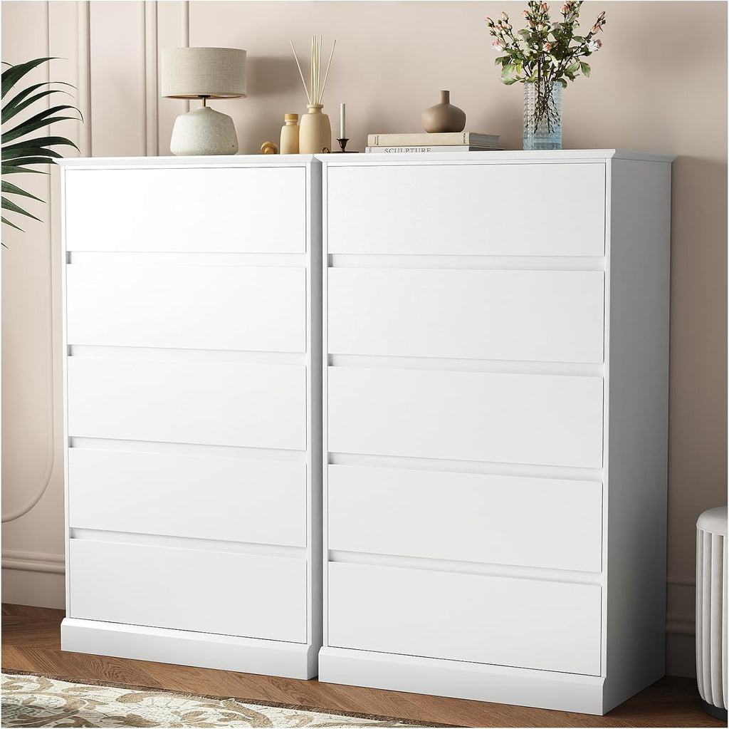 Dresser , Modern Tall White 5 Drawer Dresser, Modern Wood Chest of Drawers