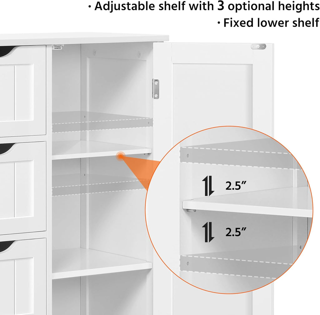 Bathroom Storage Cabinet with 4 Beadboard Drawers and Door, White | Floor Cabinet Hides Towels and Toiletries in