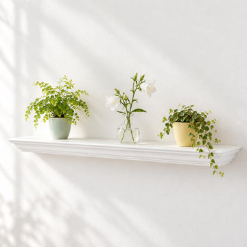 36" White Floating Shelf, Solid Pine Crown Molding Mantel Shelf