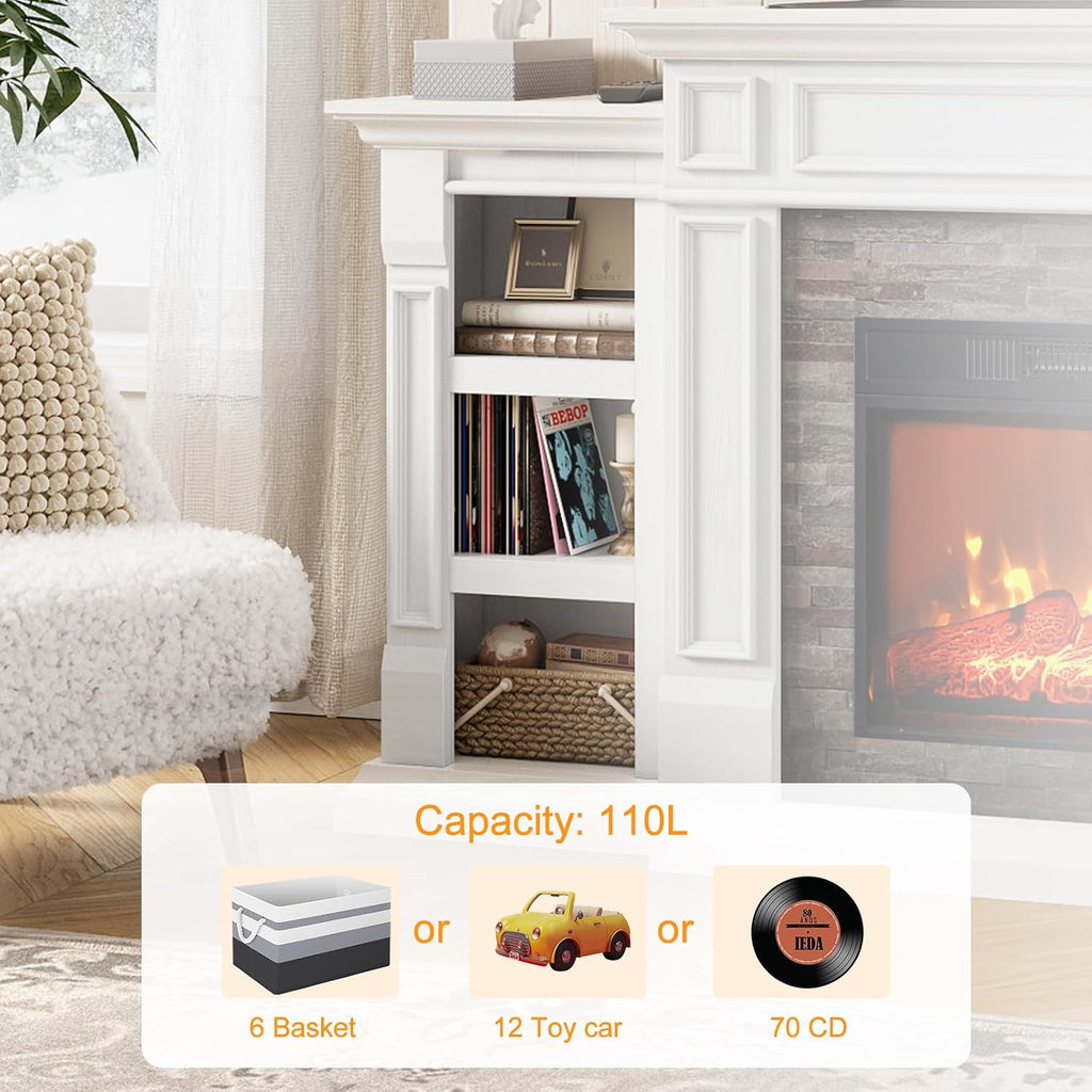 72" Electric Fireplace with Mantel and Cabinets, Fireplace TV Stand for Living Room Bedroom, Stacked Stone Surround
