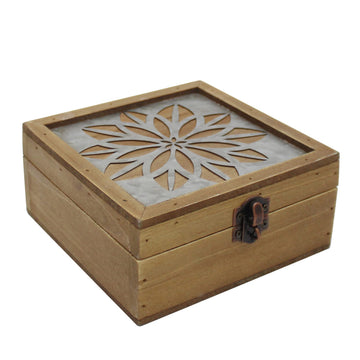 Rustic Wooden Decorative Box Vintage Wood Storage Box with Lid and Hinged Square Stash Boxes for Photos, Jewelry