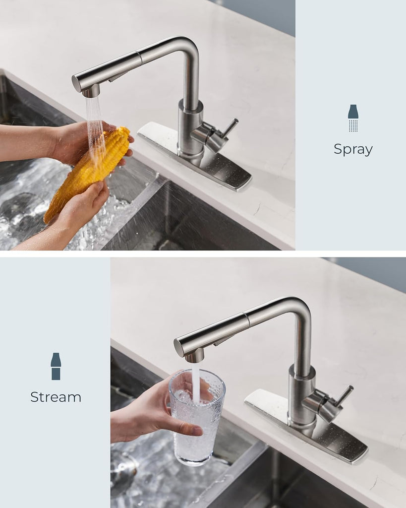 Kitchen Faucets with Pull Down Sprayer, Brushed Nickel Stainless Steel
