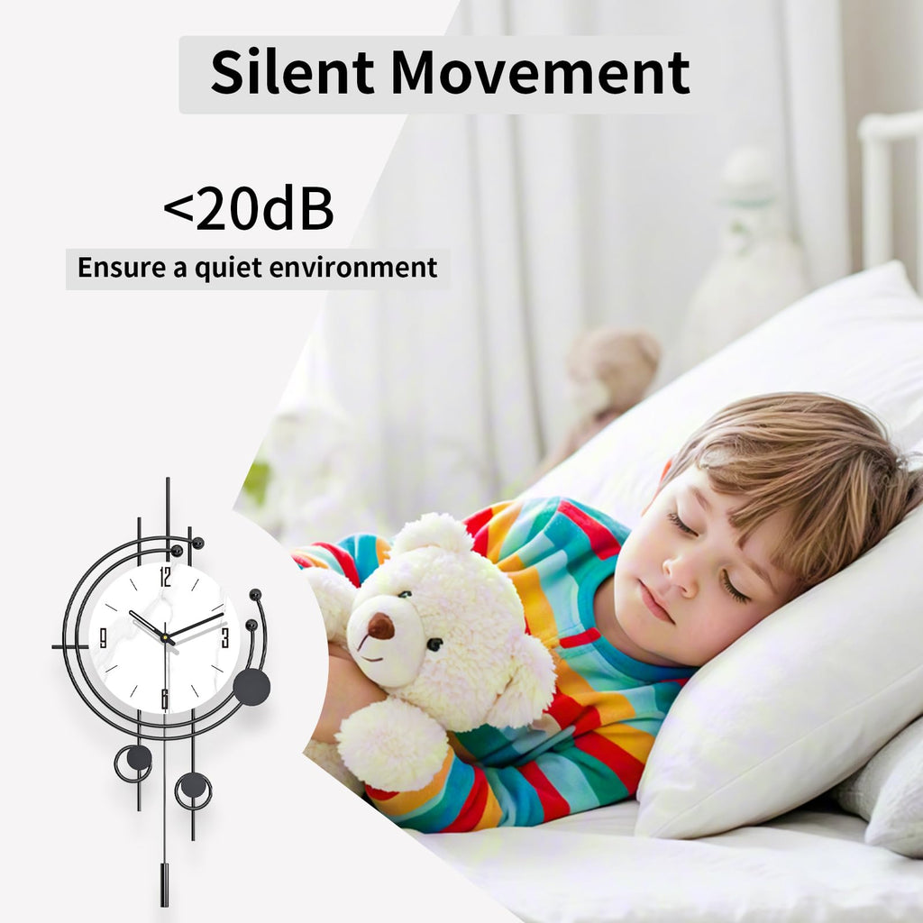 Modern Wall Clock Decor Large Decorative Metal Wall Clock with Pendulum 14 Inch Big Black Silent Unique Clock Battery