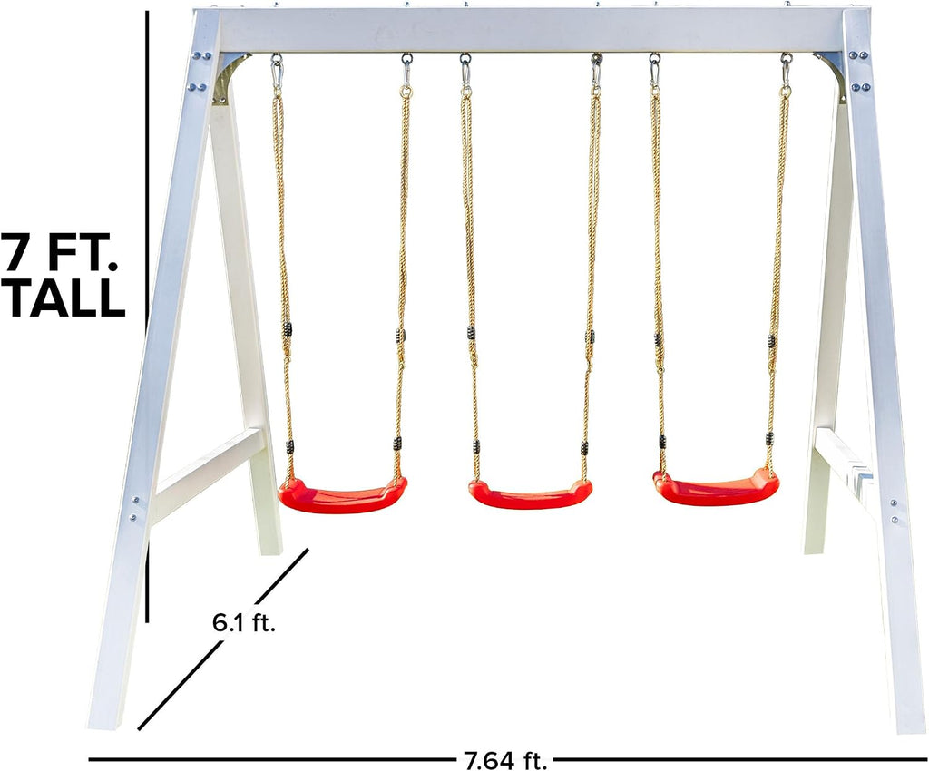 VWS-001 Aspen Vinyl Wood Swing Set: 3 Swings, Heavy Duty and Rust Resistant, 3 Year Warranty - Top Safety with