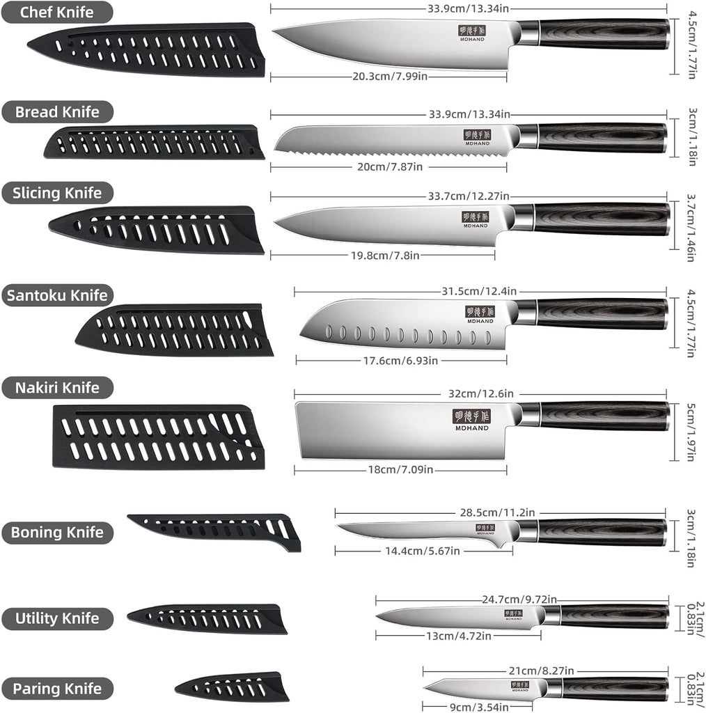 Chef Knife Set with Roll Bag, Ultra Sharp Japanese Kitchen Knife Set | High Carbon Stainless Steel 9PCS Kitchen