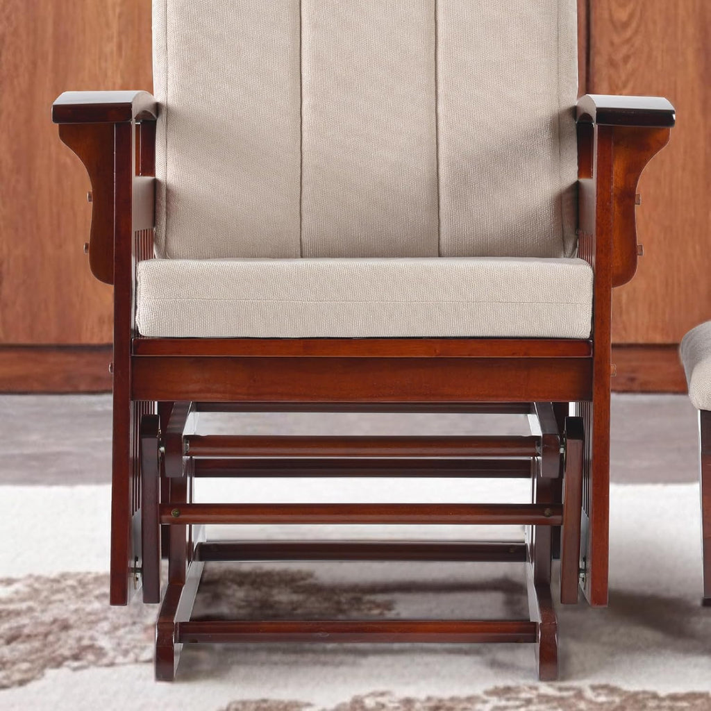 Rustic Glider Chair with Ottoman, Resistant Rubber Wood Nursery Glider and Ottoman Sets for Relaxing, Rocking Chair
