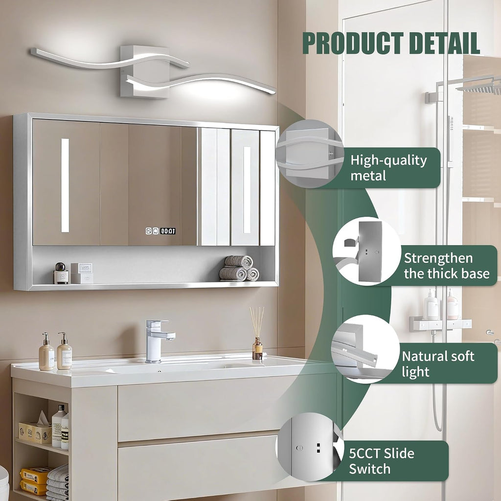 23inch Led Bathroom Vanity Light Bar, Brushed Nickel 5CCT Dimmable 2700-6500K Vanity Lights , Modern Bathroom Light