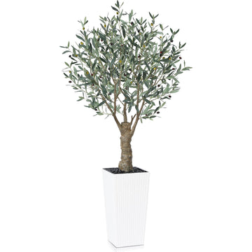 Artificial Olive Tree, 6FT UV Resistant Fake Plants with White Taper Planter, Lifelike Tall Artificial Floor Plants