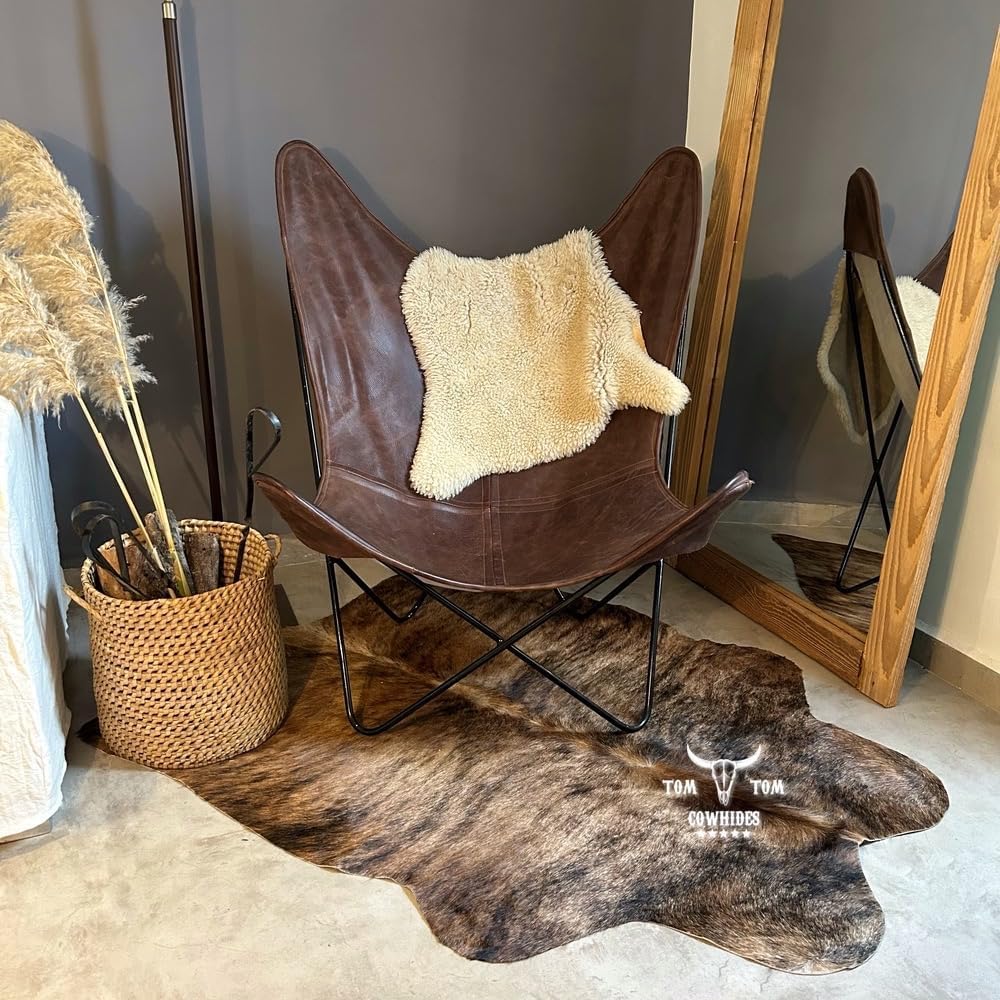 Tomtom Cowhides Rug | Small Cowhide Leather | 4ft x 3.5ft | Dark Brindle | Premium Natural Animal Skin