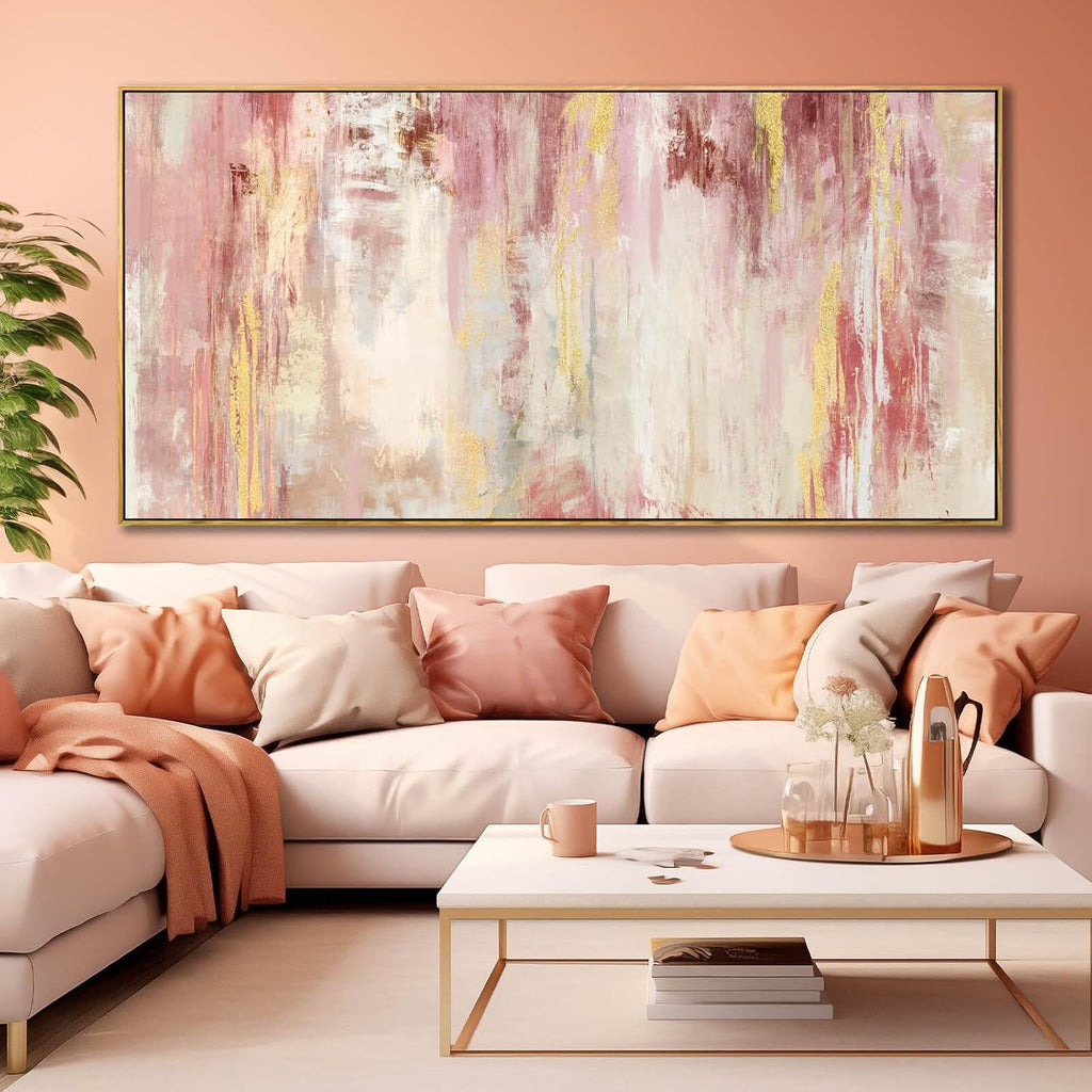 Pink and Gold Pictures Canvas Wall Art Abstract Hand Paintings Home Decor Kitchen Office Wall Decorations Ready to
