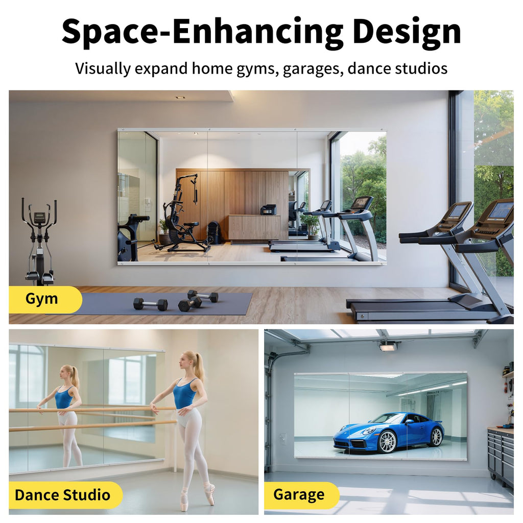 60x40 Gym Mirrors, 1-Pack, Frameless, Wall Mounted