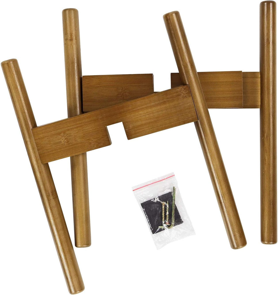 Adjustable Plant Pot Stand, 22-28.5cm Bamboo Wood Tall Plant Holder for Indoor Outdoor Use, Modern Mid Century