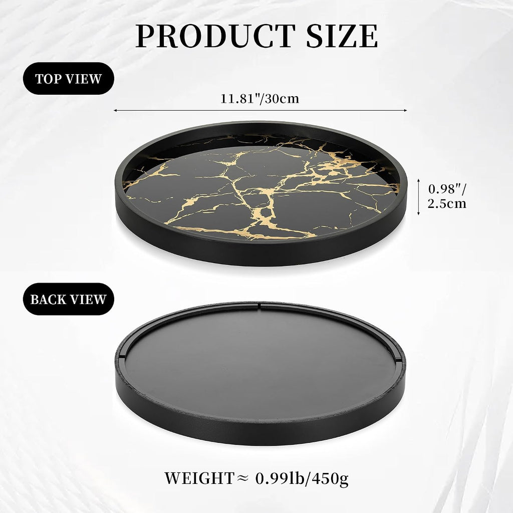 Decorative Tray Decor Round Serving Trays for Coffee Table | 11.8" Modern Black Imitation Marble Tray for Table