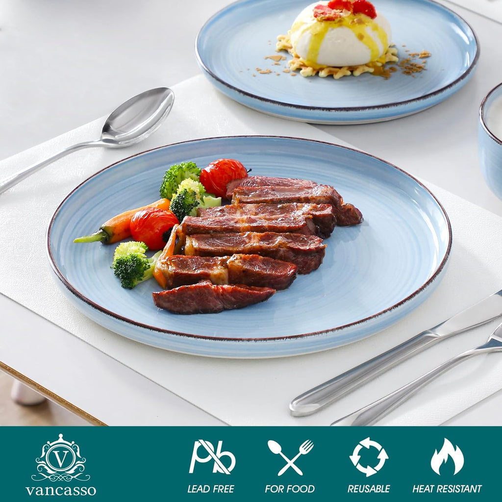 Bonita Blue Dinnerware Sets, Plates and Bowls Set for 4, 12 Pieces Stoneware Dinnerware Set
