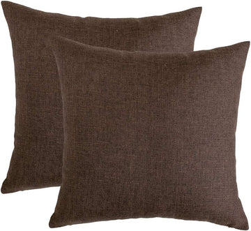 Linen Decorative Throw Pillow Covers Cushion Cover Pillow Case, Soft Square Dark Brown Throw Pillows 18x18 Inch,Set of 2