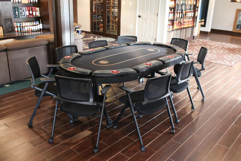 Triton Folding 2 Poker Chairs with Wheels - Cushioned Seat, Leather Armrests & Easy Mobility - Foldable Poker Table