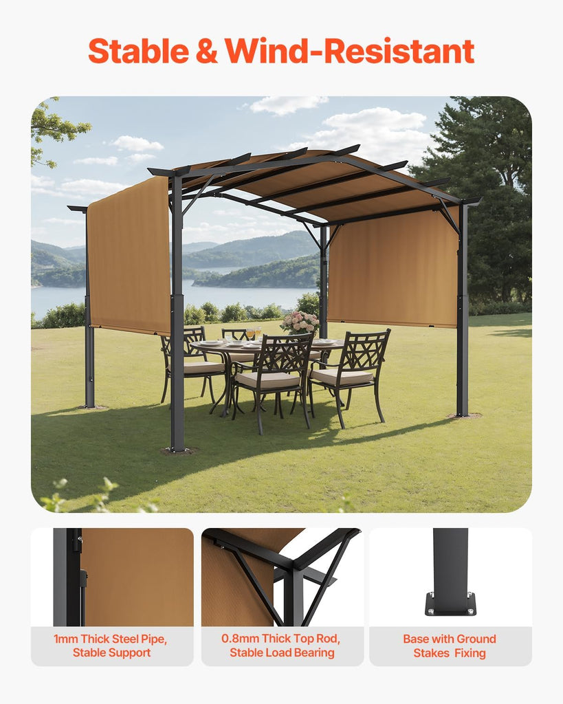 10 x 10 ft Outdoor Pergola, Arched Top Metal Pergola, Retrac - Image 2