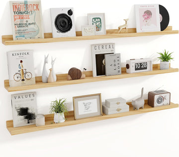 Floating Shelves for Wall, 55 inch Solid Wood Picture Ledge Shelf for Wall Storage, Nursery Book Shelves with Lip