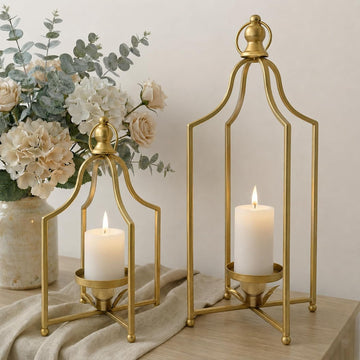 12.5" & 16.5" Timeless Cozy Decorative Lanterns Set of 2, Handcrafted Metal Iron Candle Holders, Farmhouse Elegance