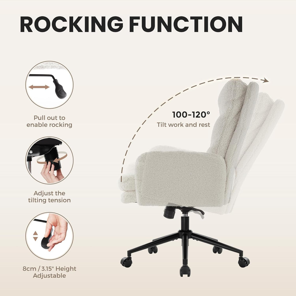 High-Back Home,Upholstered Desk Chair with Armrests,Height Adjustable Armchair with Wheels, Swivel Office Desk Chair